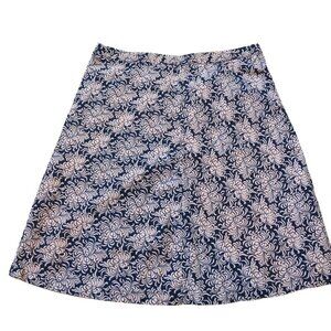 Gap Vintage Cotton Knee Length A Line Zip Side Dark Blue Pink Lined Skirt